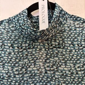 Prologue mock neck With Full Length balloon sleeves blouse black and teal Large